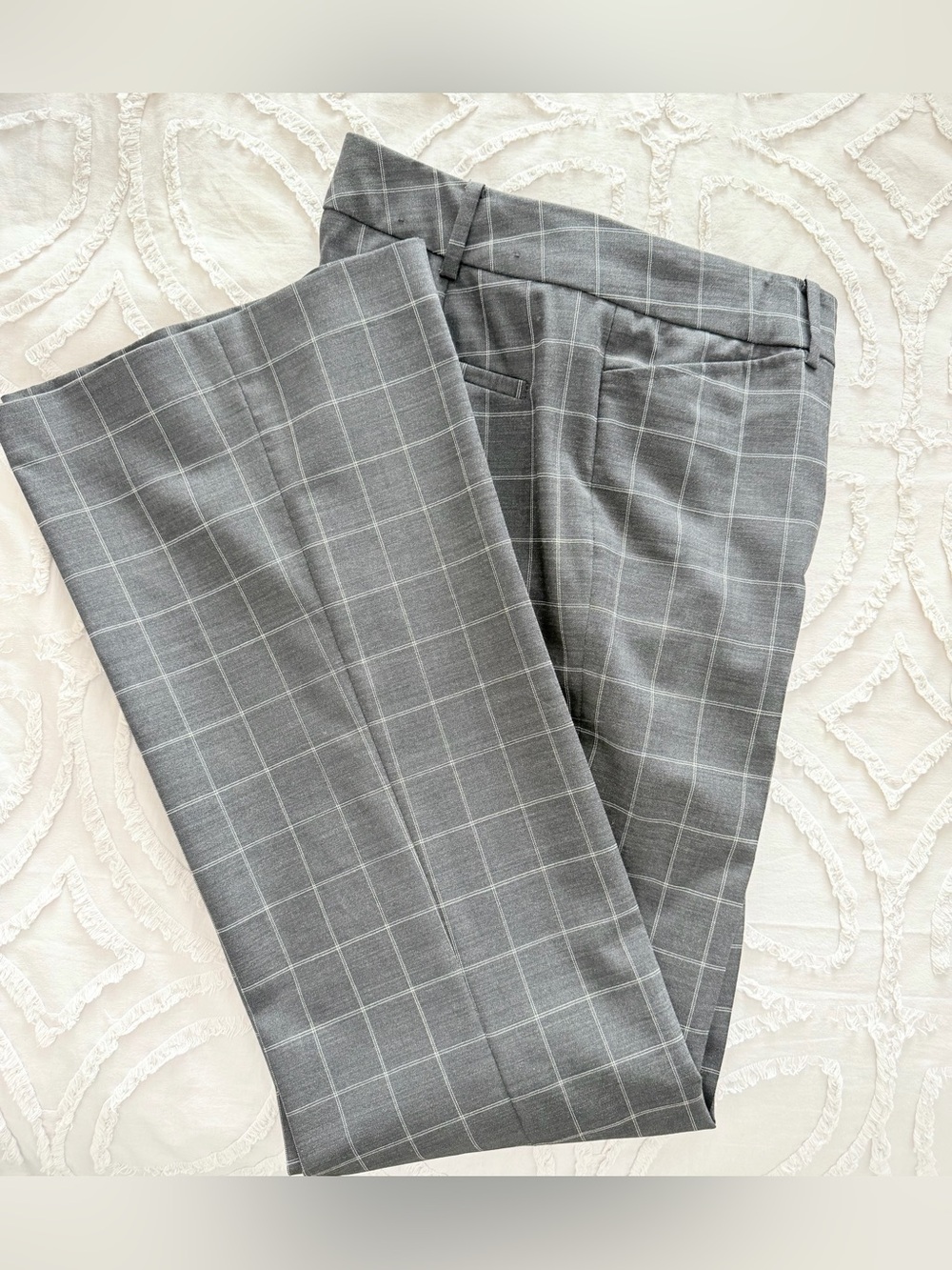 Club Monaco Women’s Black WoolWindowpane Dress Pants with Gray / White Grid Size - Picture 7 of 7
